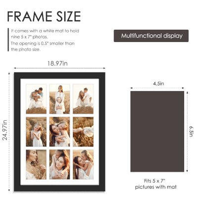 DUENPY 17x23 9 Opening Collage Frame For 9 5x7 Photos Black - color: Black, size: 17x23（5x7 opening）