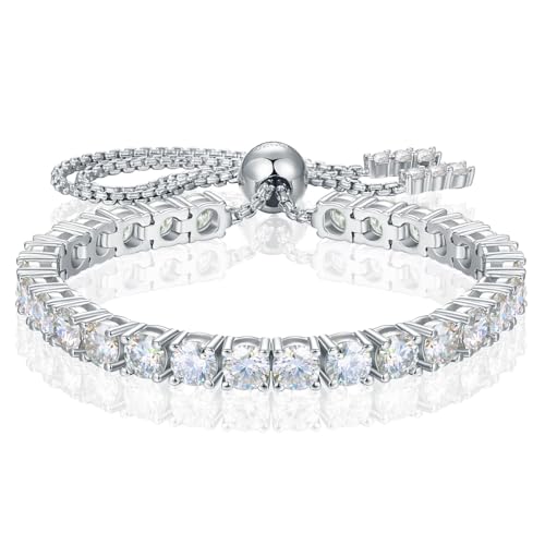 Moissanite Tennis Bracelet 1.79ct-8.69ct Adjustable Bracelet for Women 18K White Gold Plated S925 Sterling Silver Tennis Bracelet D Color VVS1 Round Cut 2/3/4mm Moissanite Bracelet Gifts for Wife/Mom - color: Silver-4MM-8.69Carats