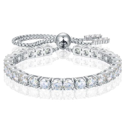 Moissanite Tennis Bracelet 1.79ct-8.69ct Adjustable Bracelet for Women 18K White Gold Plated S925 Sterling Silver Tennis Bracelet D Color VVS1 Round Cut 2/3/4mm Moissanite Bracelet Gifts for Wife/Mom - color: Silver-4MM-8.69Carats