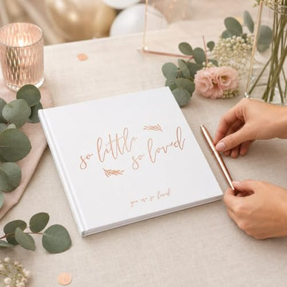 Calculs Baby Shower Picture Book Polaroid 'so little so loved' Party Guest Book Babies Scrapbook, White Cover, Rose Gold Foil Stamping, Blank White Pages - color: White & Rose Gold
