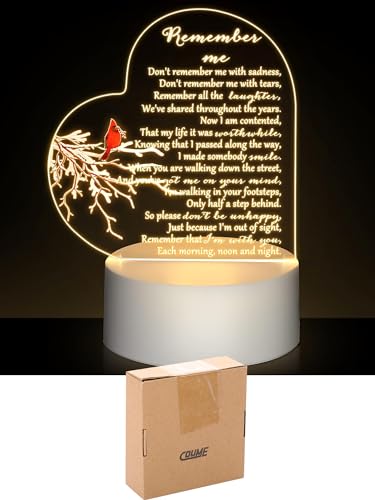 Coume Memorial Night Light, Acrylic Heart, Red Cardinal Bird Style | Sympathy Condolence Gift for Loss of Loved One, Remembrance Bereavement Decor, Heart LED Sign with Cardinal - style: Red Cardinal Bird Style