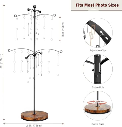 Miratino 5FT Family Tree,Party Photo Display Tree, Picture Holder Stand,90 Clips Holder for 4x6, 5x7 Picture Polaroid Frames Hanging & Card Tree Holders (Black) - color: Black
