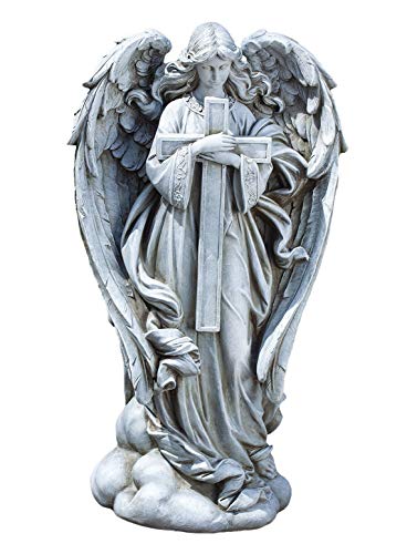 Joseph's Studio by Roman 25.5-Inch Angel with Cross Statue – Religious Garden Decor, Outdoor Christian Figurine for Home, Cemetery, or Memorial