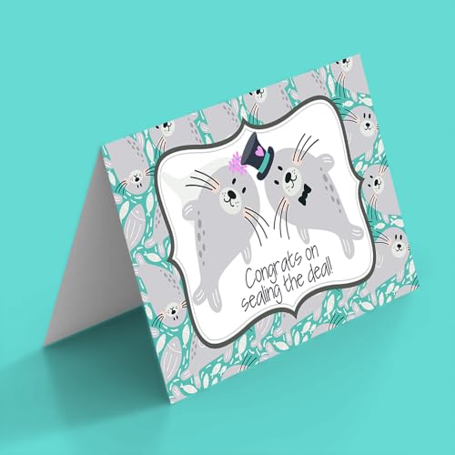 Funny Wedding Card for Newlyweds – Sealing the Deal Silly Seal Themed Greeting for Bride and Groom Wedding Day- Congratulations to the Happy Couple 4X6 inch Card with Silver Envelope Included - style: Seal