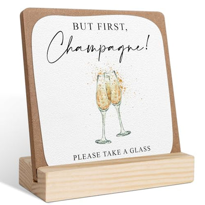 But First Champagne Sign, Wedding Signs for Ceremony and Reception, Bridal Shower Centerpieces for Tables, Marriage Reception, Bridal Shower Party Favors, Wedding Sign with Wooden Base - color: champagne party