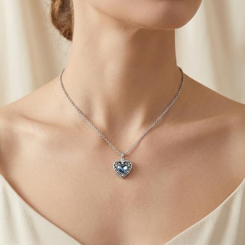 Urn Necklace for Ashes Blue opal Cremation Necklace Keepsake Memory Jewelry for Ashes of Loved Ones Keepsake - style: Blue heart crystal