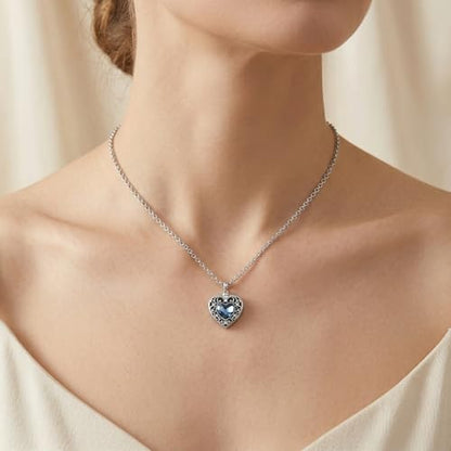 Urn Necklace for Ashes Blue opal Cremation Necklace Keepsake Memory Jewelry for Ashes of Loved Ones Keepsake - style: Blue heart crystal