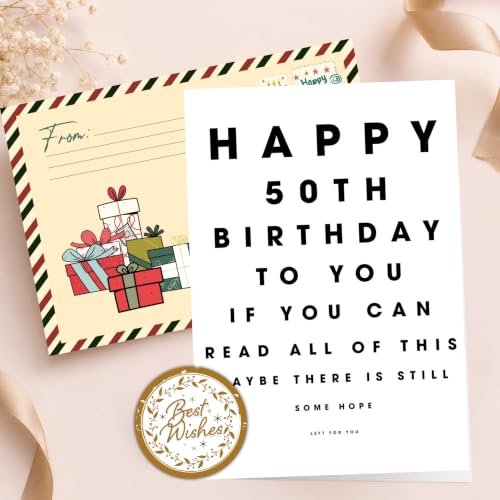 50th Birthday Card, 50th Birthday Cards for Him Her with Seal and Envelope, Happy 50 Birthdayy Card for Women Men Mom Dad Grandma Grandpa Friend Sister Brother Coworker Husband Wife - color: 50th