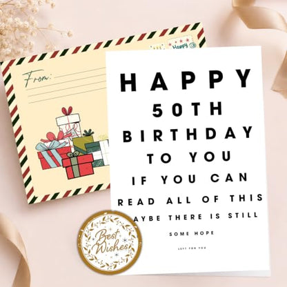 50th Birthday Card, 50th Birthday Cards for Him Her with Seal and Envelope, Happy 50 Birthdayy Card for Women Men Mom Dad Grandma Grandpa Friend Sister Brother Coworker Husband Wife - color: 50th
