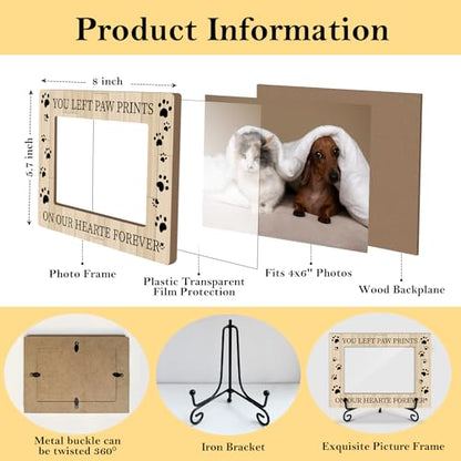 Sympathy Gift Wood Photo Frame for Loss Of Pet Owner Pet Dog Mom Cat Dad, Pet Memorial Home Table Decor Supplies Remembrance Tabletop Pet Paws Picture Frame with Stand (4x6" Horizontal Photo) -19