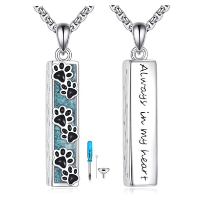 Turquoise Bar Urn Necklace 18k White Gold Plated Paw Print/Dragonfly/Tree of Life/Mountain/Cremation Pendant Necklaces For Women Female Gift Jewelry For Ashes
