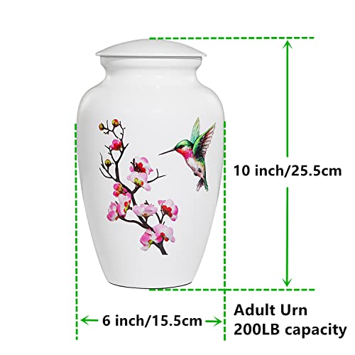 Memorials Urns for Human Ashes Adult Female and Male, Large Hummingbird Urn | White Metal Cremation Urn, Clean Interior, Secure Screw Lid, Engravable Funeral Urns, 220Lbs Capacity, with Velvet Bag - size: 1 Adult Urn
