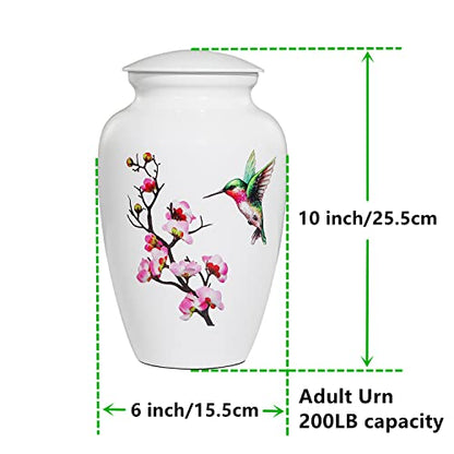 Memorials Urns for Human Ashes Adult Female and Male, Large Hummingbird Urn | White Metal Cremation Urn, Clean Interior, Secure Screw Lid, Engravable Funeral Urns, 220Lbs Capacity, with Velvet Bag - size: 1 Adult Urn