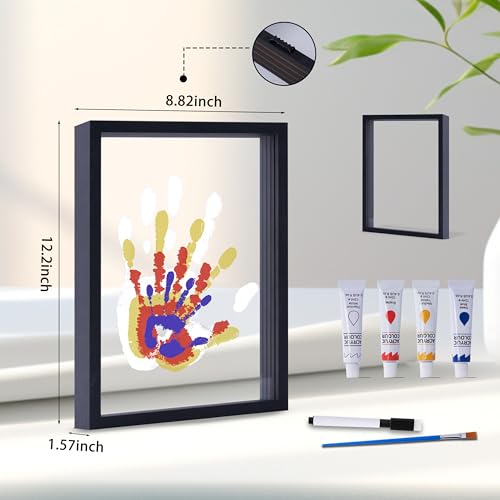 CHERRY CHEERS Family Handprint Kit, DIY Craft Keepsake Wooden Frame, Endless Gift Set, Non-Toxic Paints, Transparent Sheets (Black) - color: Black