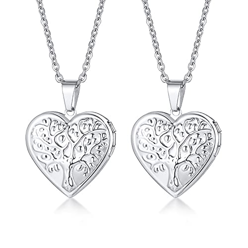 2 Pcs Locket Necklace that Holds Pictures Stainless Steel Locket Pendant Necklace Memory Photo Pendant Necklace for Women Girls - color: Heart style 2