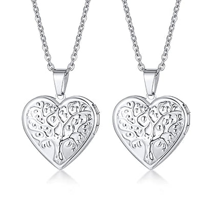 2 Pcs Locket Necklace that Holds Pictures Stainless Steel Locket Pendant Necklace Memory Photo Pendant Necklace for Women Girls - color: Heart style 2