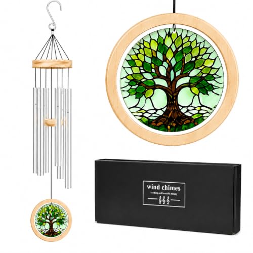 34 Inch Large Memorial Wind Chimes for Outside, Acrylic Tree of Life Decor | Deep Tone Outdoor Wind Chimes for Garden Patio Porch; Windchimes Sympathy Gifts for Loss of Loved One, Everyday Gift, Silver - color: Silver