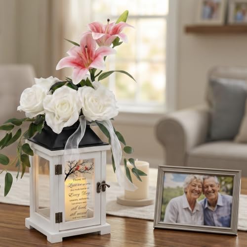 Memorial Lantern with Lily Rose Flower, Sympathy Gift for Loss of Loved One, Bereavement Funeral Gift in Memory of Mom Dad Husband Wife - color: Those We Love/White