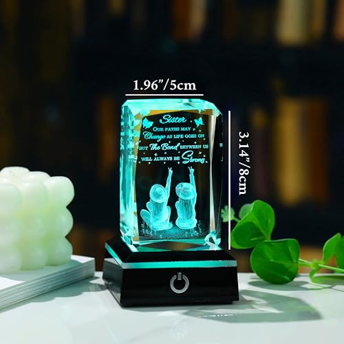 Movdyka Sisters Birthday Gifts from Sister - Crystal Engraved Keepsake with Led Base - Big Bestie Present for Girls Soul Gifts for Women - Best Unique Gifts On Christamas Mothers Valentines - style: sister-Our path