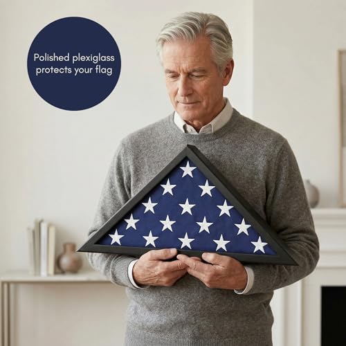 Americanflat Large Flag Display Case for Folded 5x9.5' Burial Flags - Engineered Wood Display Box for Wall or Tabletop - Silhouette Collection - Black - color: Black, style: 5x9.5 Burial Flag