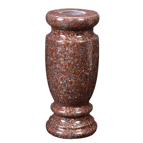 Red Granite Cemetery Vase for Grave, 4.3" W x 9.8" H | side drainage hole prevents water pooling and freeze cracking. For grave markers & flower decoration. - color: Red