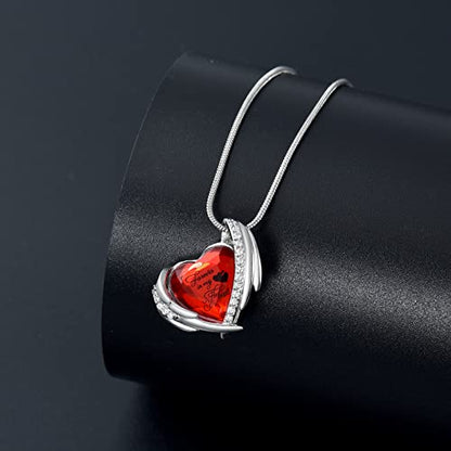 Heart Crystal Cremation Urn Necklace for Ashes, Stainless Steel Cremation Jewelry for Ashes Memorial Pendant Ashes Urn Necklace with Engraving and Filling Kit - color: Red Crystal