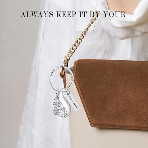 Hearbeingt Teardrop Urn Keychain for Ashes Tree of Life Cremation Jewelry - color: A-silver