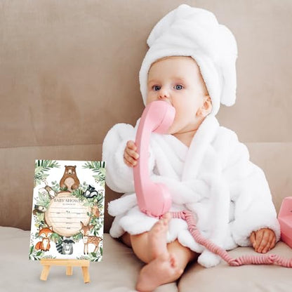 Whaline 25 Sets Woodland Baby Shower Party Invitations with Envelope Stickers Watercolor Forest Animal Greenery Invitation Cards Blank Invites for Baby Shower Birthday Party Supplies, 5 x 7 Inch - style: Woodland animals