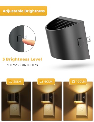 L LOHAS LED Night Lights Plug into Wall 2 Pack, Dusk to Dawn Nightlight | Plug in Night Light with Brightness Adjustable, 3000K Soft White - color: Black