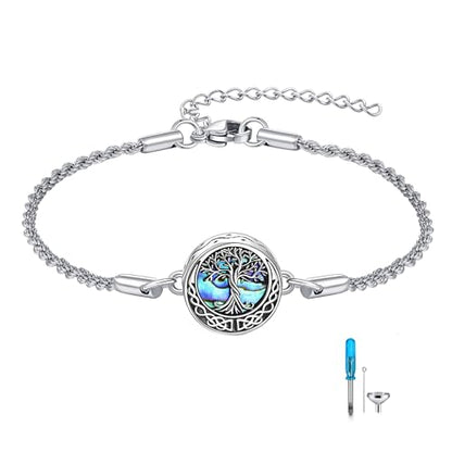 Urn Bracelet For Ashes 925 Sterling Silver Abalone Shell Cremation Keepsake Pendant Locket Bracelet For Women Men - style: tree of life