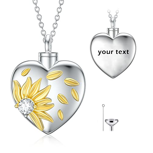 Cremation Jewelry for Ashes 925 Sterling Silver Sunflower/Rose/Cross/Paw Print/Crystal/Swan/Hamsa Hand/Koala/Clover/Bar Urn Necklace for Human Pet Ashes Keepsake Memorial Jewelry Gifts for Women Girls - color: 01-Sunflower Urn + Personalized