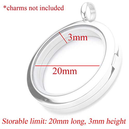 Zysta Silver Round Locket Pendant Necklace 30mm Glossy Stainless Steel Clear Glass Living Memory Floating Charms Stone Storage - color: Silver-Glossy-30mm