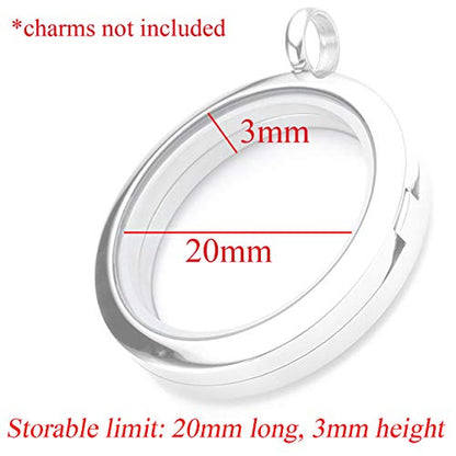 Zysta Silver Round Locket Pendant Necklace 30mm Glossy Stainless Steel Clear Glass Living Memory Floating Charms Stone Storage - color: Silver-Glossy-30mm