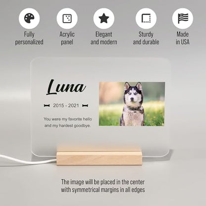 PAWNIMALS Personalized Pet Memorial Plaque Portrait, Custom Dog Remembrance Gifts for Loss, Cat Sympathy Night Lights, in Memory of Dog Passing Away Sign, Cat Rainbow Bridge Photo Frame (Standard) - style: Standard