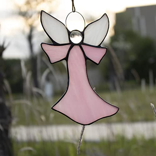 Pink Angel Stained Glass Suncatcher for Window Hangings Gifts | Pink Angel Stained Glass Window Hangings,Angel Suncatcher Tiffany Style Gift Gifts for Nurse,Memorial Remembrance Sympathy - color: C