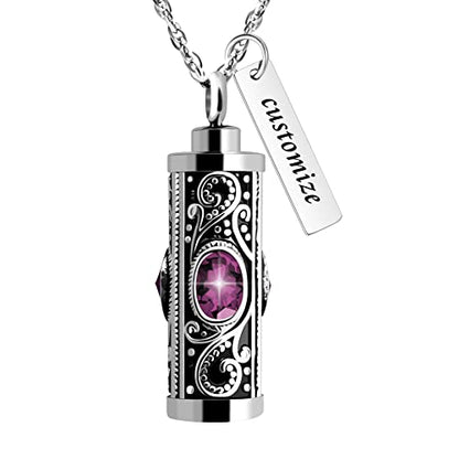 XIUDA Crystal Cremation Urn Necklace for Ashes Keepsake Stainless Steel Memorial Pendant with Flower - color: Text Engraved