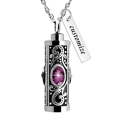 XIUDA Crystal Cremation Urn Necklace for Ashes Keepsake Stainless Steel Memorial Pendant with Flower - color: Text Engraved