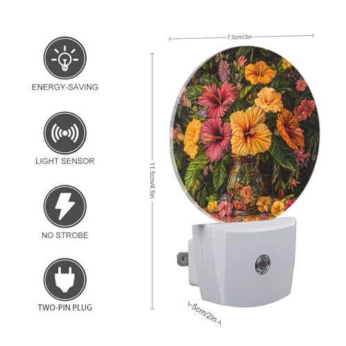 LED Night Lights Lamp with Dusk to Dawn Sensor, Beautiful Vase Filled with Fusoia Flowers Night Light Plug Into Wall for Kids Room, Bedroom, Bathroom, Kitchen, Hallway - color: Beautiful Vase Filled With Fusoia Flowers