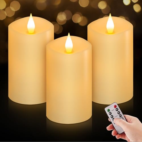 3" x 5" Flameless Candles Set of 3, 2AA Battery Life 600 Hours Battery Candles Flickering with Timer, 5 inch Flameless Candles with Remote for Indoor/Outdoor, Ivory - color: Ivory, size: 3"x5" - 3 Pack