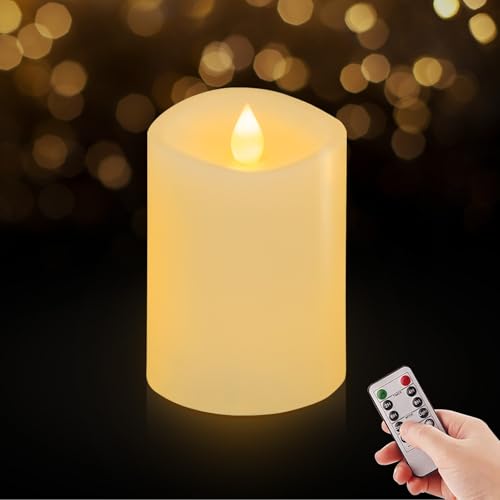 3x4 Flameless Candles Set of 1, 2AA Battery Life 600 Hours Battery Candles Flickering with Timer, 4 inch Flameless Candles with Remote for Indoor/Outdoor, White - color: White, size: 3"x4" - 1 Pack