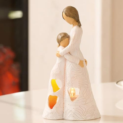 Best Mother Gifts from Daughter Unique Candle Holder Statue | with Flickering LED Light Sentimental Gifts for Mom Resin Mother Daughter Tealight Candle Holders Figurine (Frame for Free) - color: Gifts for Mom Set