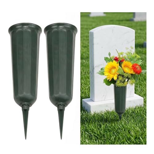 Evelots Cemetery Flower Vase with Sturdy Spikes/Stakes 2 Pack | Outdoor Artificial or Fresh Flower Holder Grave Decoration 2 cemetery flower holders include sturdy ground stakes - size: Set of 2