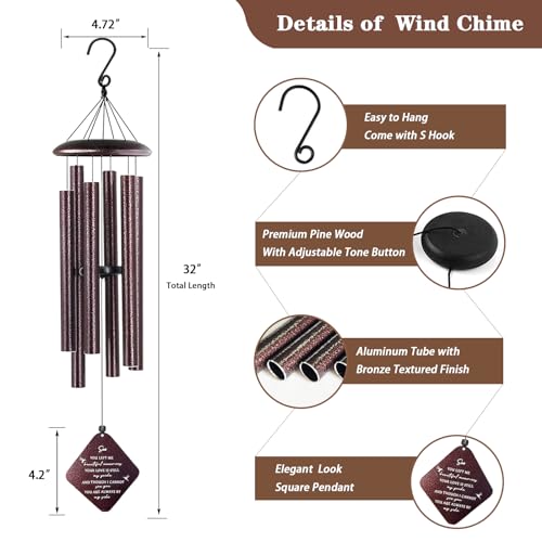 Memorial Wind Chimes for Loss of Son, 32" Sympathy Wind Chimes in Memory of Son - size: Son