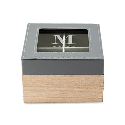 Weddingstar Custom Wood and Faux Leather Keepsake Box With Glass Lid - Initial Monogram - style: Initial Monogram