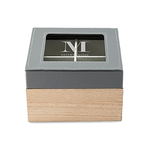 Weddingstar Custom Wood and Faux Leather Keepsake Box With Glass Lid - Initial Monogram - style: Initial Monogram