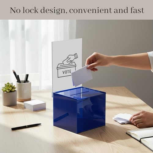 Bucherry 3 Pcs Acrylic Donation Box with Slot, 6 x 5 x 5 Inches Blue Ballot Suggestion Raffle Ticket Box with Sign for Fundraising, Raffle, Collecting, Donating, Voting - color: Blue