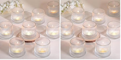 Clear Ribbed Tealight Votive Candle Holders Set of 10- Tea Light Candle Holder Glass for Table Centerpiece, Engagement Parties, Birthday Parties & Wedding Shower (Pack of 2) - color: Clear, size: 10Pcs (Pack of 2)