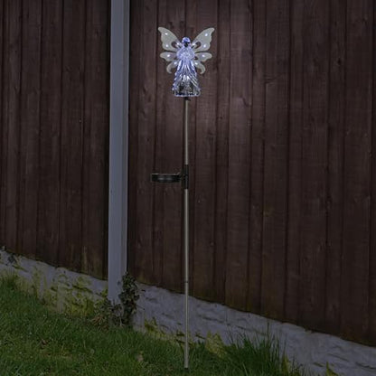 Exhart Garden Solar Lights, Decorative Angel Garden Stake, 13 LEDs, Cute Yard and Pathway Decor, White, 7 x 40 Inch - size: Large