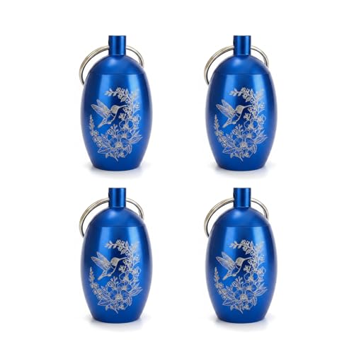 Mini Urn for Human Ashes Set of 4, Blue Hummingbird Keepsake Urn for Ashes, Small Memorial Cremation Urn with Screw Lid and Key Ring for Loved One (Blue) - color: Sky Hummingbird