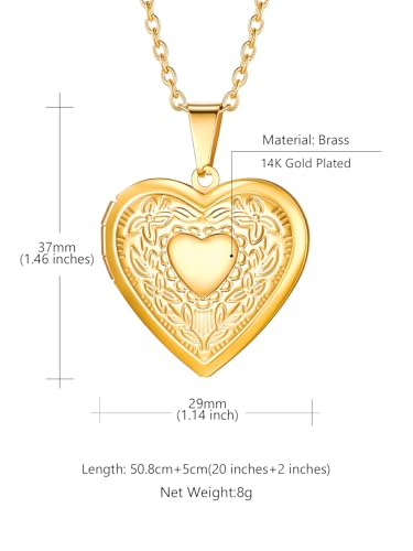 Custom4U Personalized Heart Locket Necklace with Pictures,Sunflower/Angel Wings/Heart Shaped Lockets Custom Photo,Gold/Rose Gold/White Lockets That Holds Picture,Customized Memorial Jewelry for Women - color: B-Heart-Gold(Locket Only)
